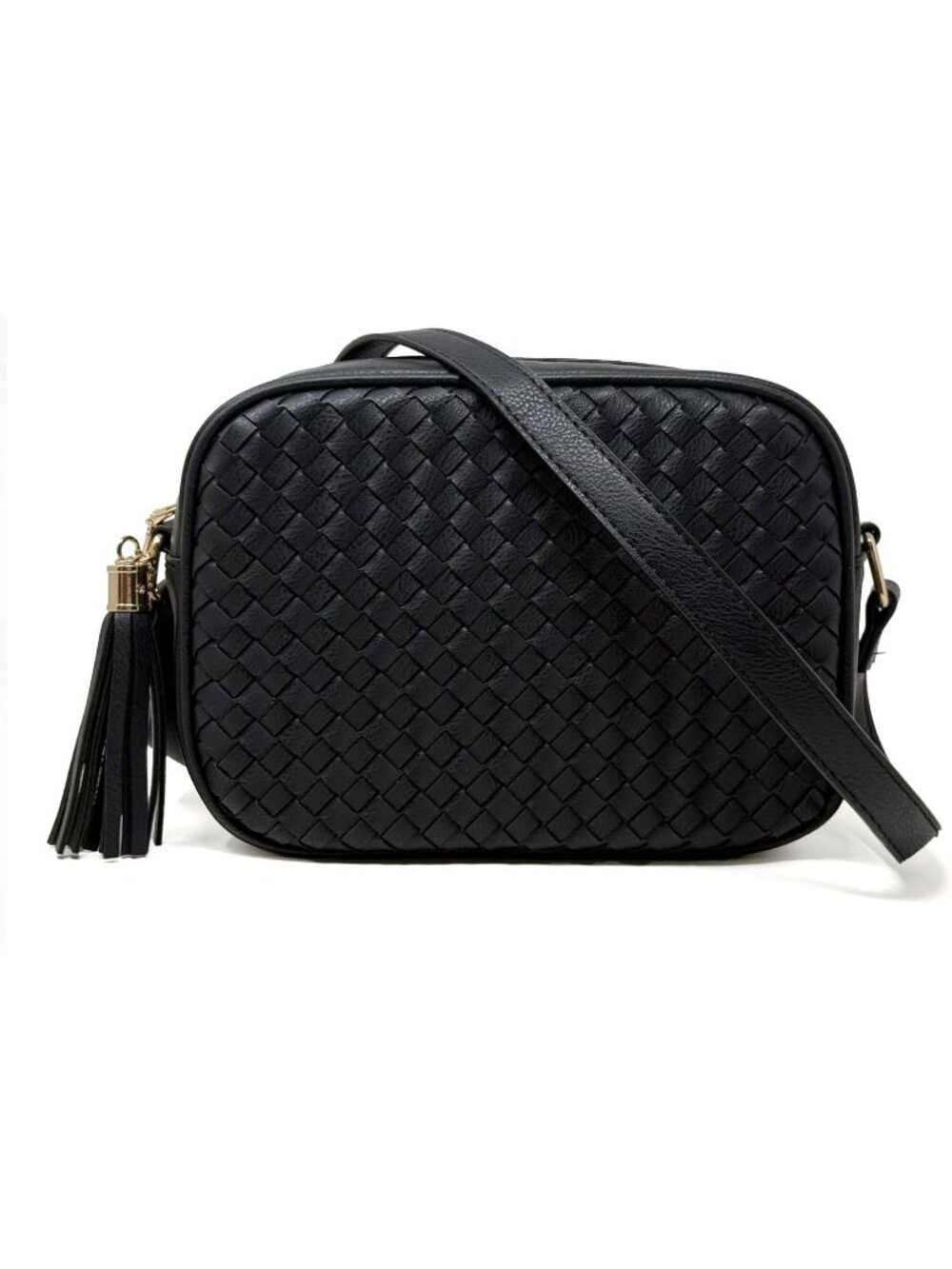 Women's Black Woven Small Boho Purse Vegan Zipper Leather Crossbody Bag